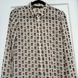 Zara Button Down Sheer Skull Top